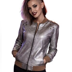 See by Chloe’ Dystopian studded distressed leather bomber jacket Extremely RARE